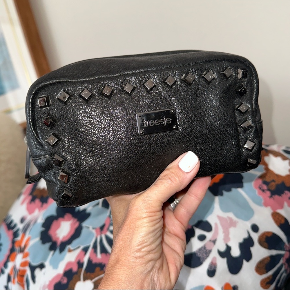 Treesje Black Leather Studded Zipper Bag